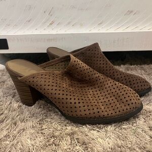 Elegant Brown Perforated Mules